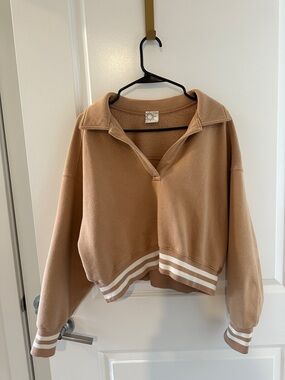 Aerie offline Pullover Fleece with Stripe Hem - Camel